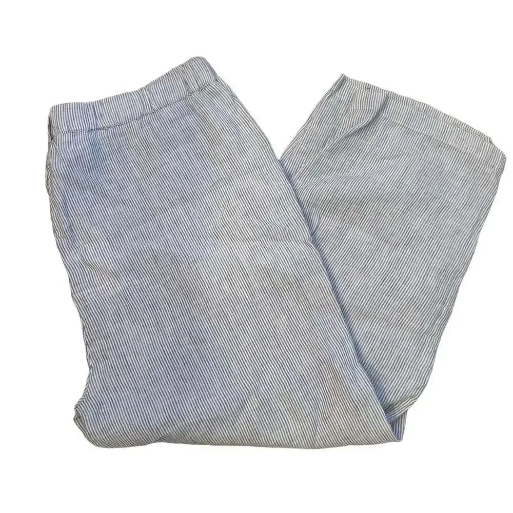 Quince 100% Linen Striped Pull-On Pants Blue White Size XL